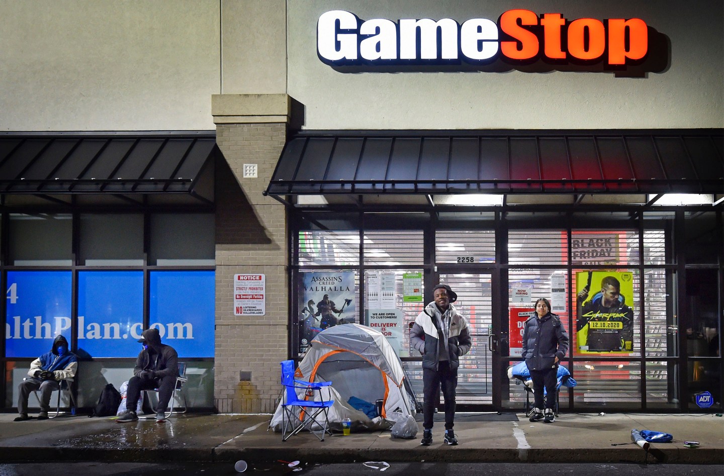 shoppers camped outside a gamestop store
