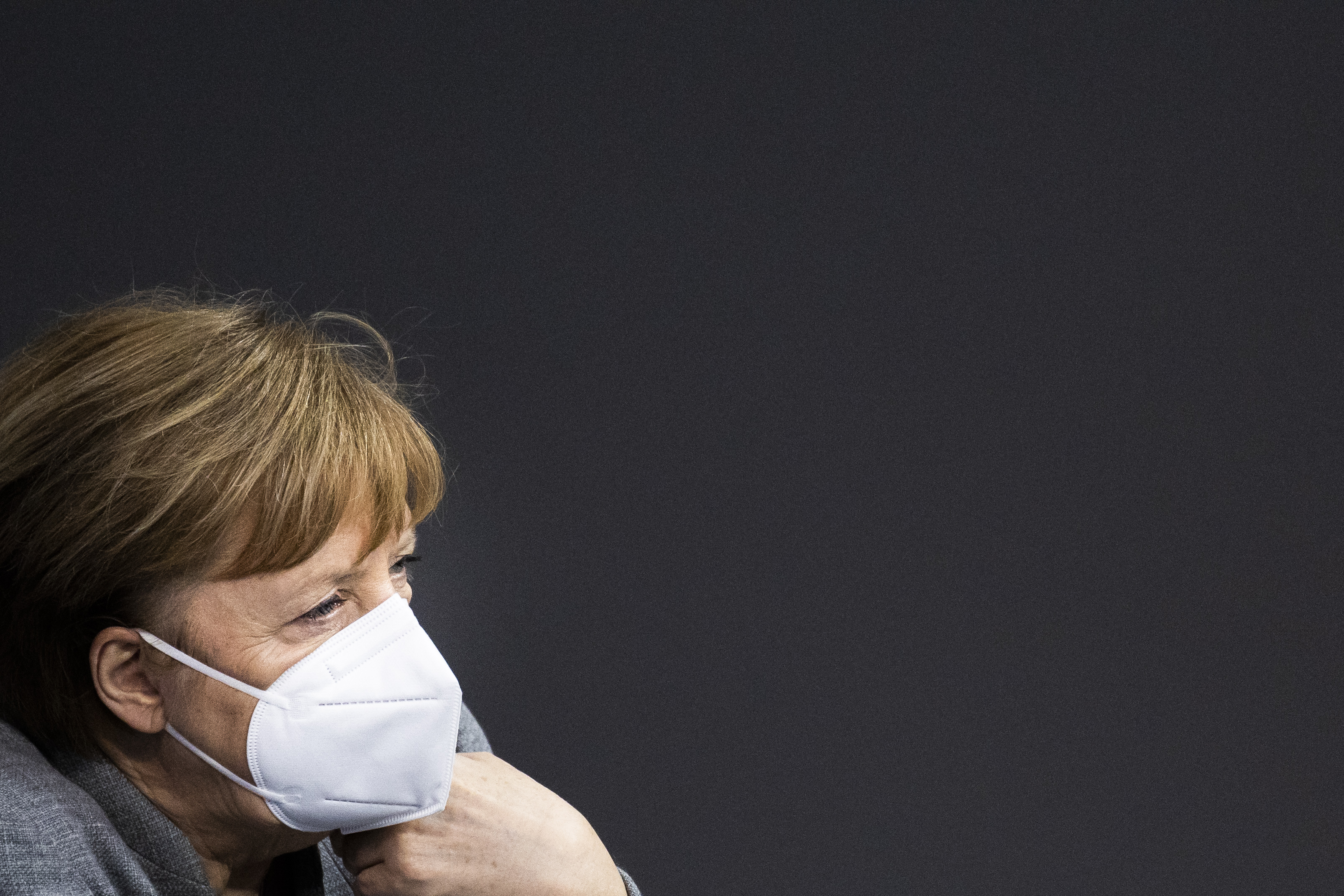 German Chancellor Angela Merkel is pictured during the debate at the German Parliament about the beginning of vaccination in Germany and Europe against the corona virus on January 13, 2021 in Berlin, Germany.