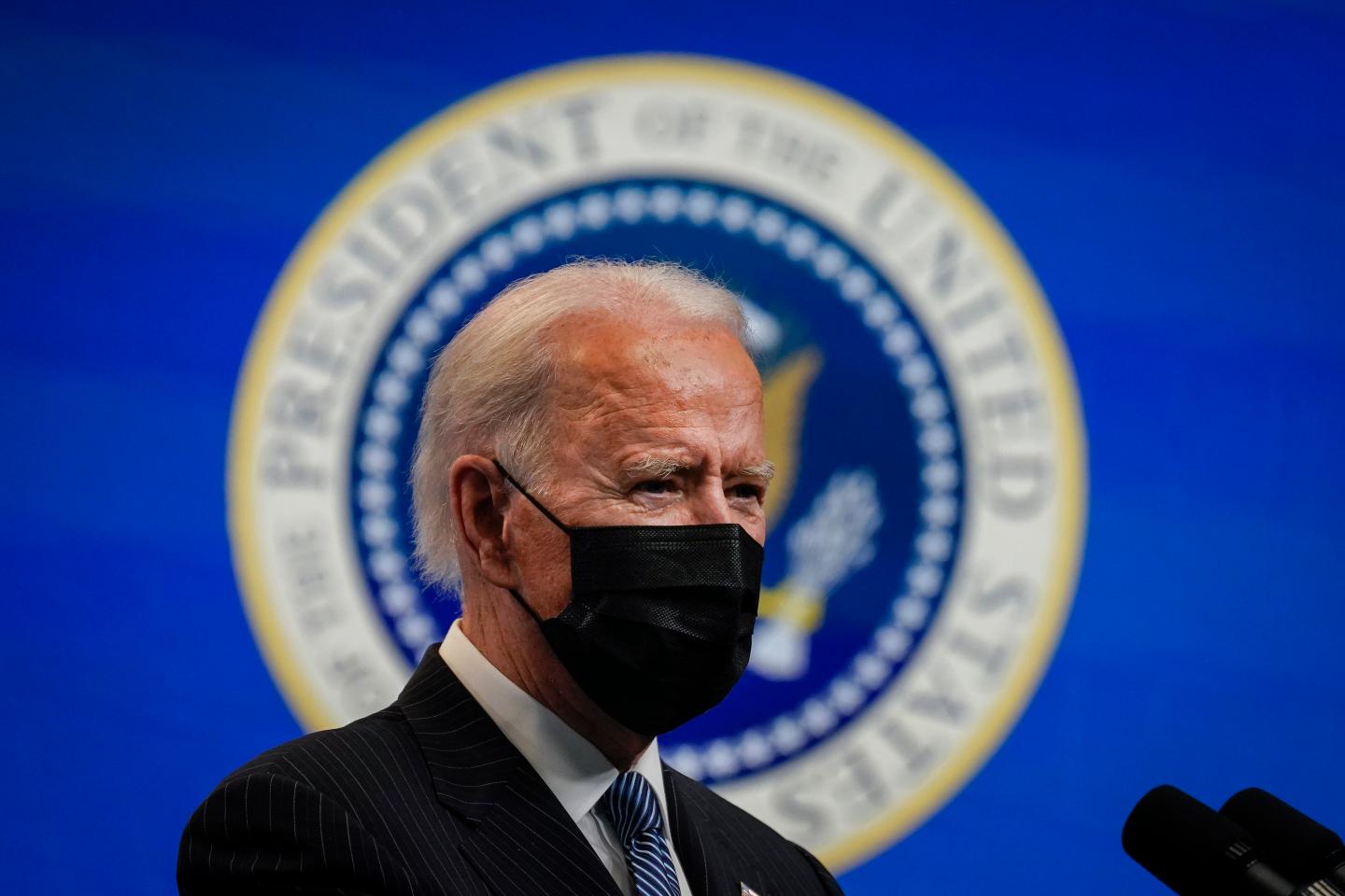 U.S. President Joe Biden speaks after signing an executive order related to American manufacturing in the South Court Auditorium of the White House complex on January 25, 2021 in Washington, DC.