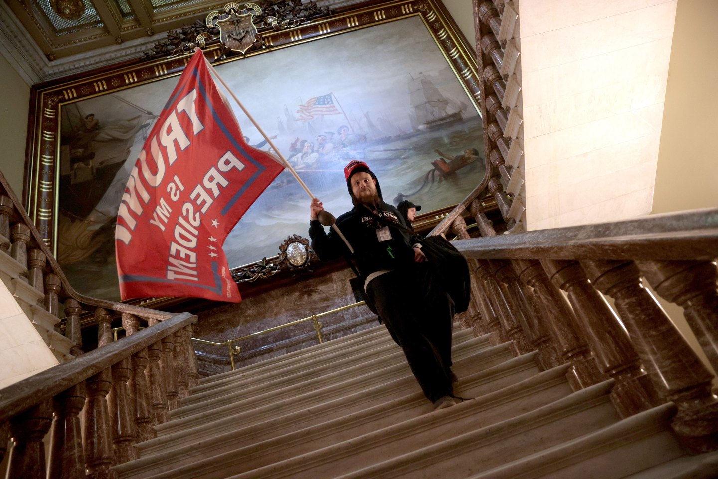 WASHINGTON, DC &#8211; JANUARY 06: Protesters supporting U.S. President Donald Trump storm the U.S. Capitol on January 06, 2021 in Washington, DC. Congress held a joint session today to ratify President-elect Joe Biden&#8217;s 306-232 Electoral College win over President Donald Trump.  Pro-Trump protesters entered the U.S. Capitol building during demonstrations in the nation&#8217;s capital.  (Photo by Win McNamee/Getty Images)