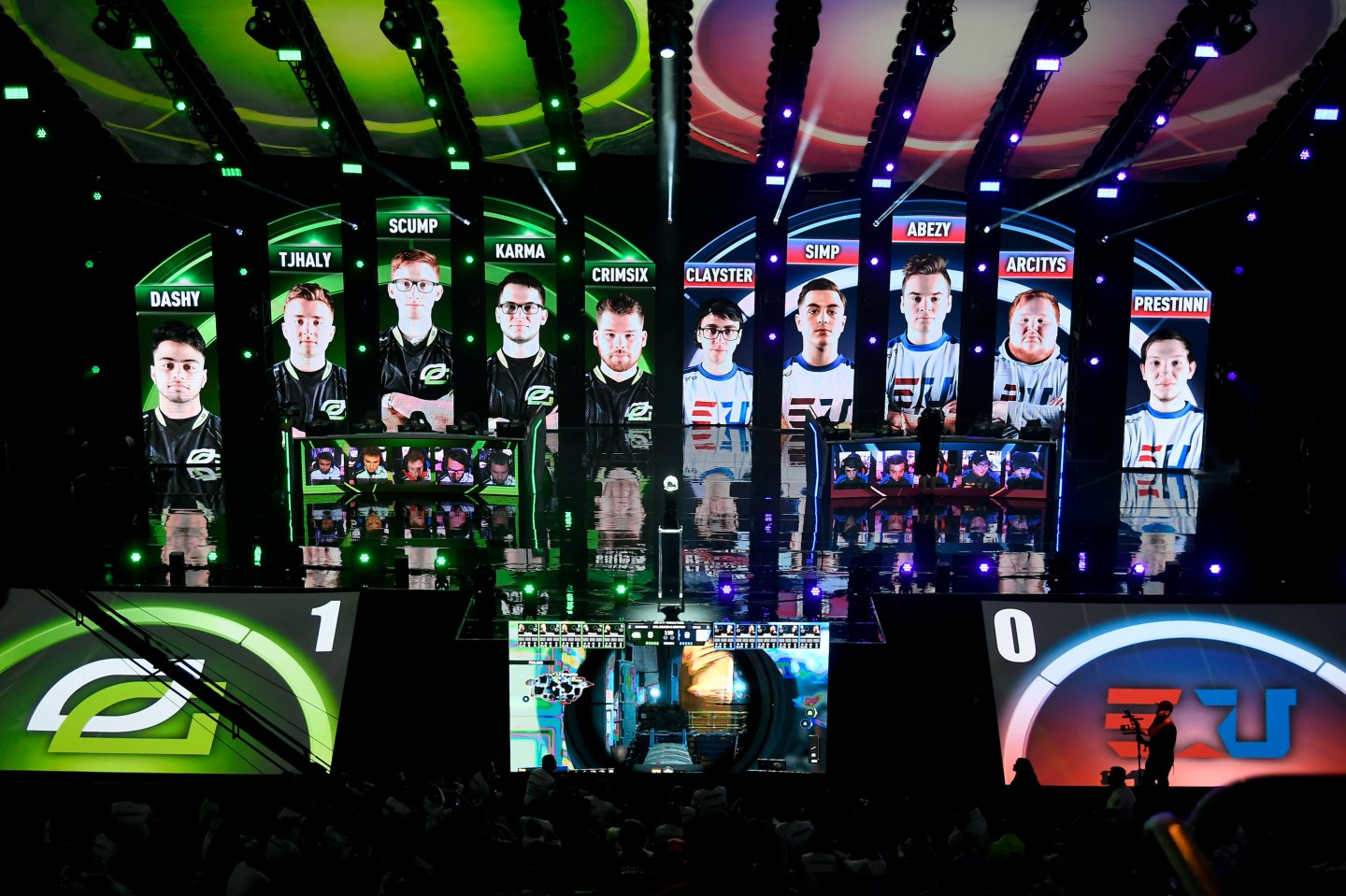 OpTic Gaming faces eUnited during the Call of Duty World League Championship 2019 at Pauley Pavilion on Aug. 16, 2019, in Los Angeles.