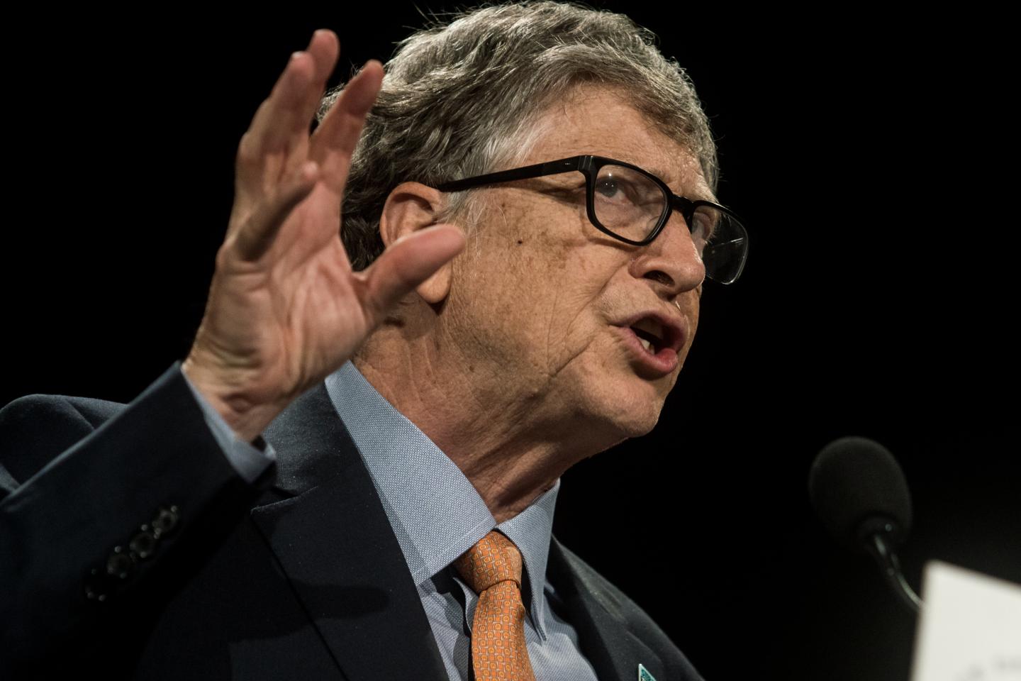 Bill Gates delivers a speech at the fundraising day at the Sixth World Fund Conference in Lyon, France, on October 10, 2019.