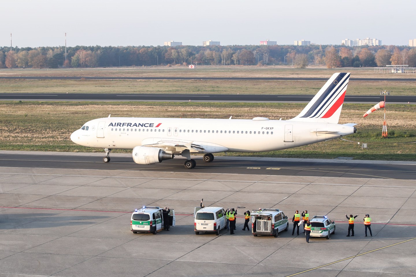 An Air France aircraft, the last flight of Berlin Tegel Airport, is seen at Berlin Tegel Airport in Berlin, capital of Germany, Nov. 8, 2020.