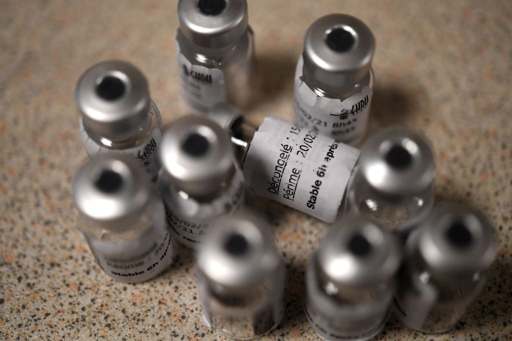 Empty vials of the Pfizer/BioNTech COVID-19 vaccine.