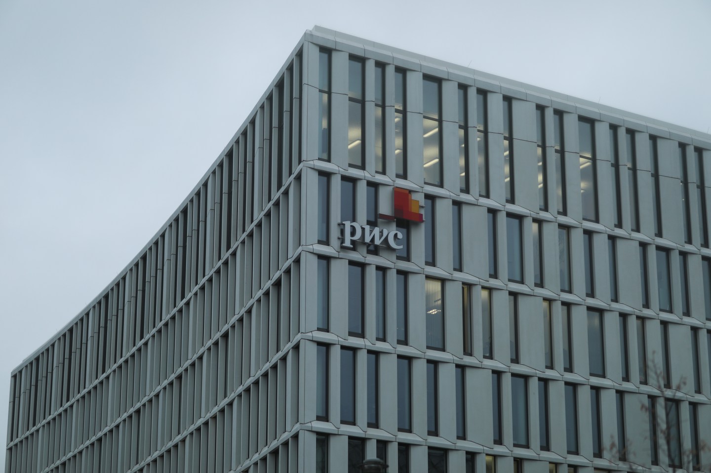 A general view of the pwc logo on November 17, 2020 in Berlin, Germany.