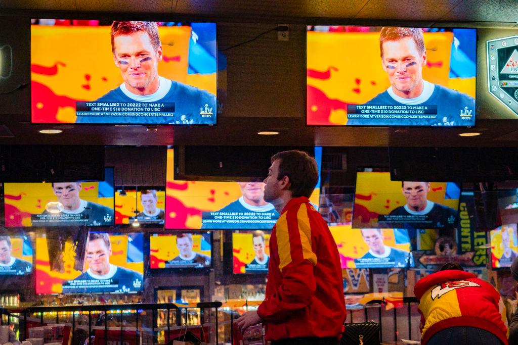 Football Fans Gather In Kansas City To Watch To Super Bowl LV Between The Kansas City Chiefs And The Tampa Bay Buccaneers
