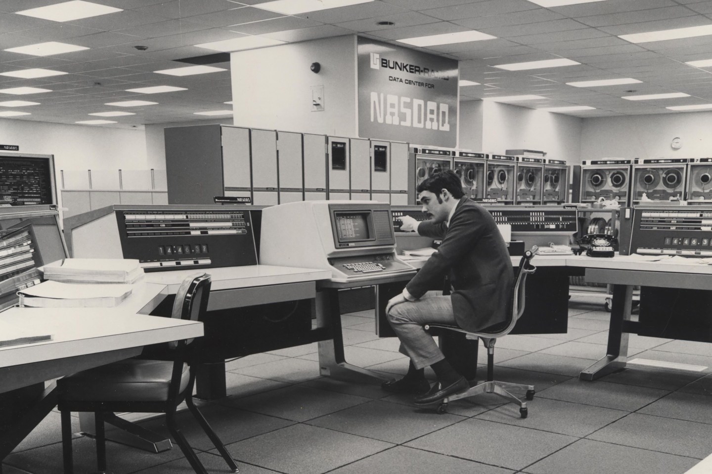 A Nasdaq data center in 1971, the year the company’s electronic exchange began operating.