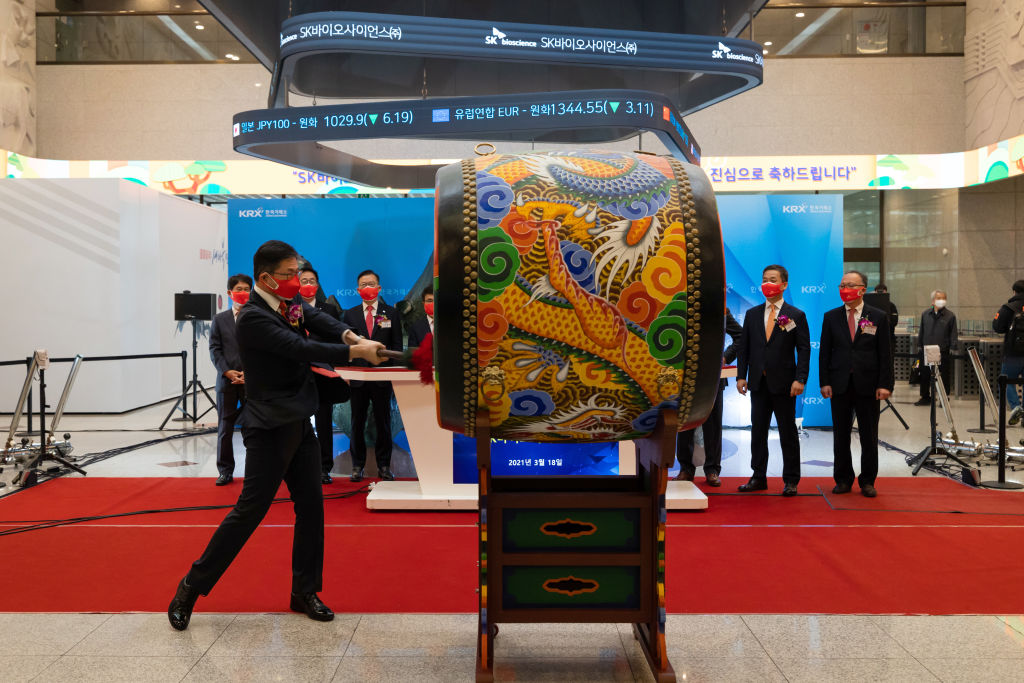 SK Bioscience Co. Listing Ceremony As AstraZeneca's Korean Partner Doubles in Debut