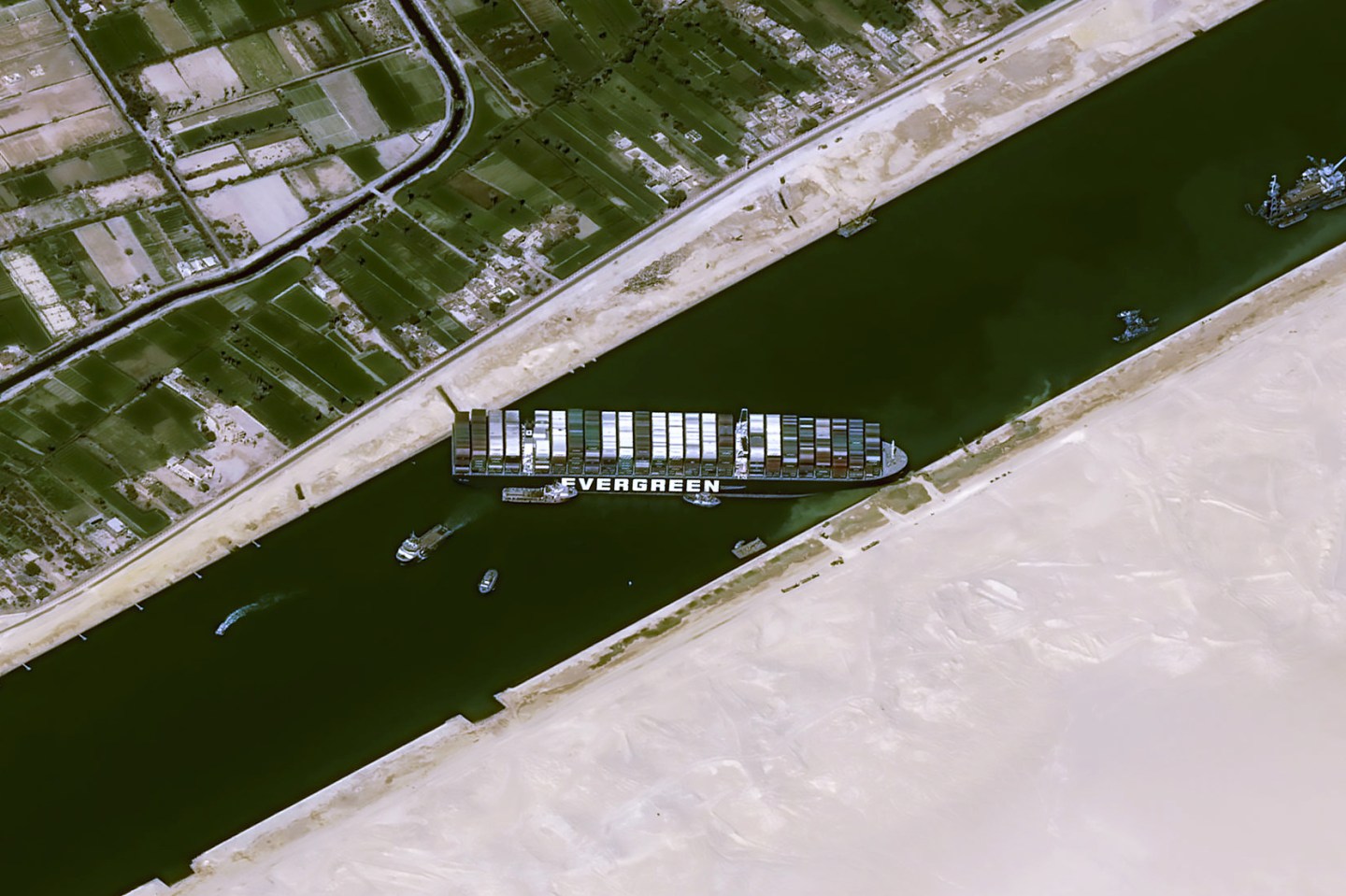 Satellite image shows stranded container ship Ever Given in Suez Canal