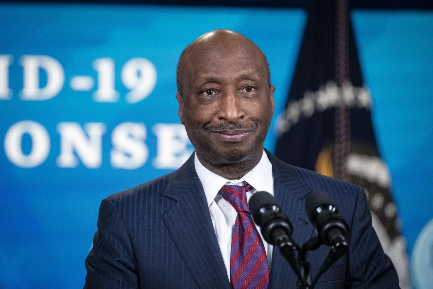 Ken Frazier, chairman and chief executive officer of Merck & Co., pauses while speaking during an event in the Eisenhower Executive Office Building in Washington, D.C., U.S., on Wednesday, March 10, 2021.
