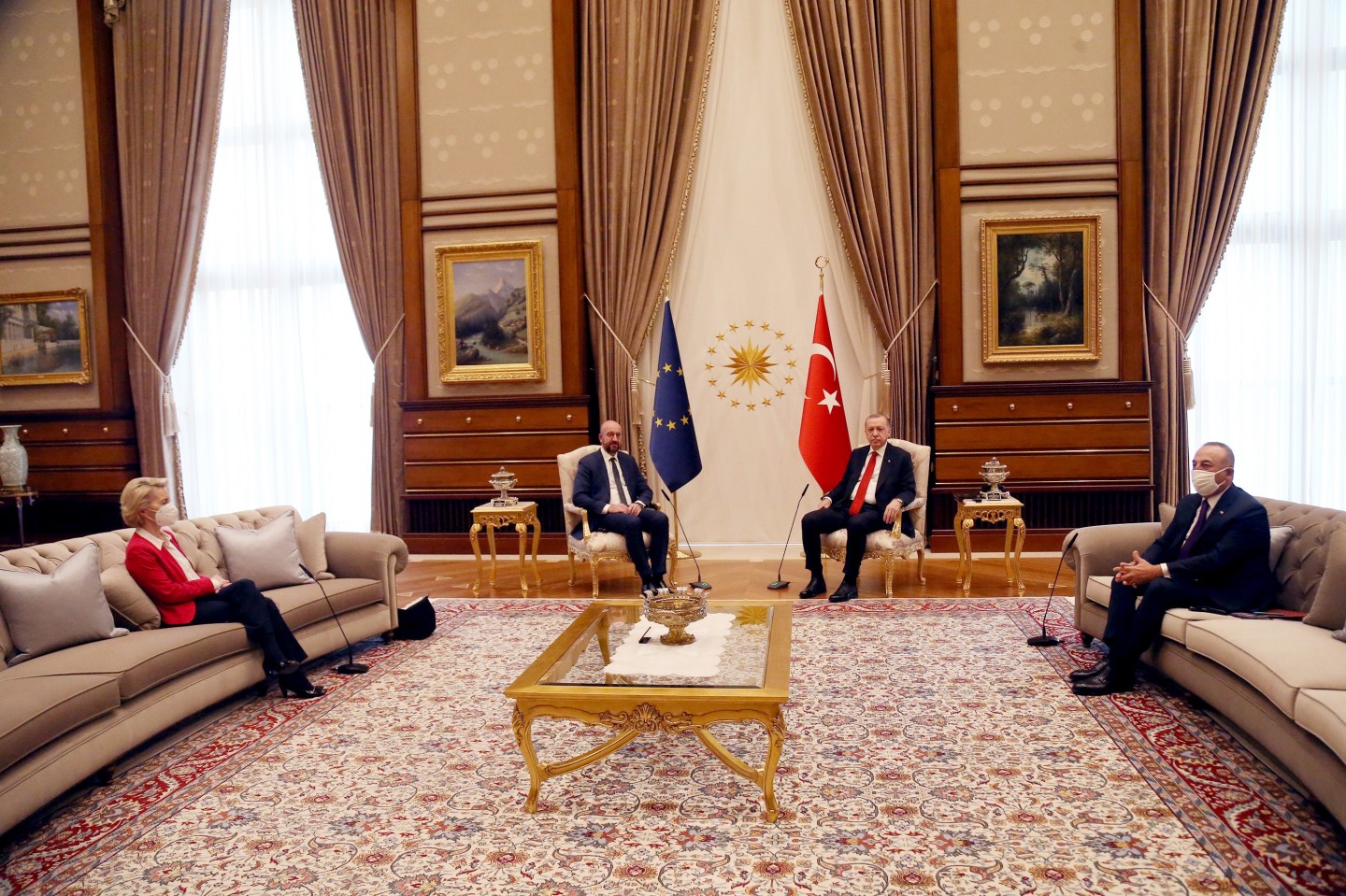 European Commission President Ursula von der Leyen was relegated to the sofa during a meeting with Turkish President Recep Tayyip Erdogan.
