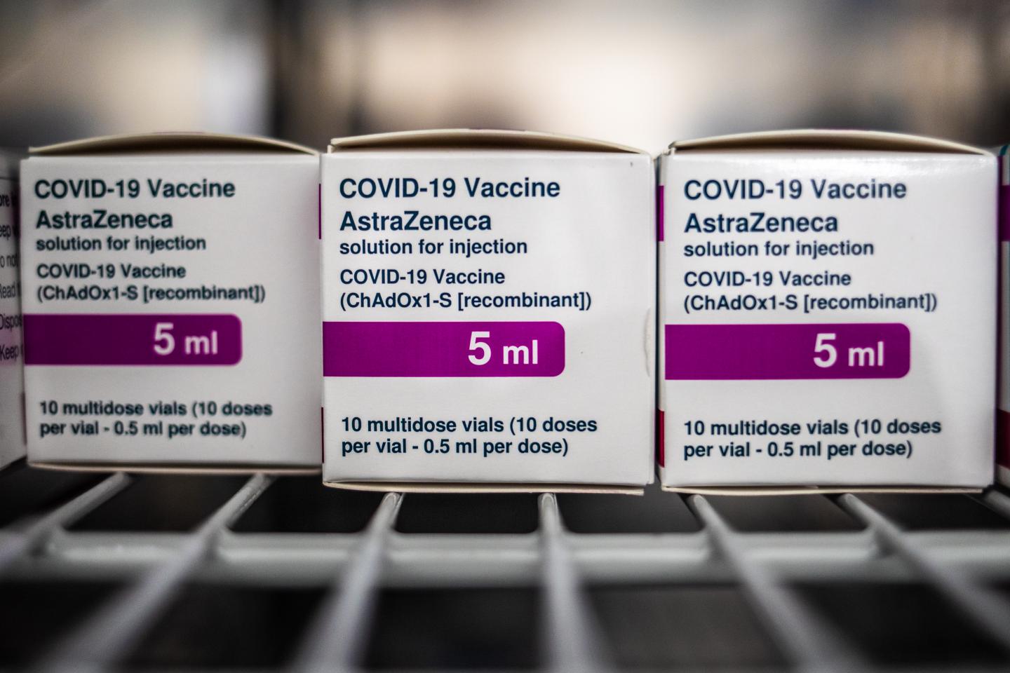 Torino, Italy: AstraZeneca COVID-19 vaccine boxes stored in the pharmacy refrigerator inside the Vaccination hub RealeMutua, the first created in a space made available by a private company, Reale Mutua Insurance.