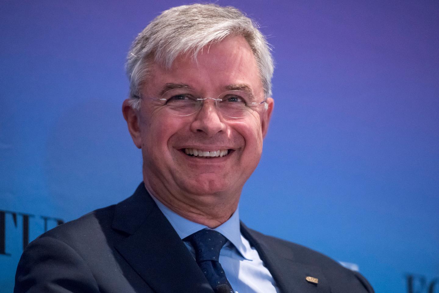 Hubert Joly, chairman and chief executive officer of Best Buy Co. Inc., laughs during the 2015 Fortune Global Forum in San Francisco, California, U.S., on Monday, Nov. 2, 2015.