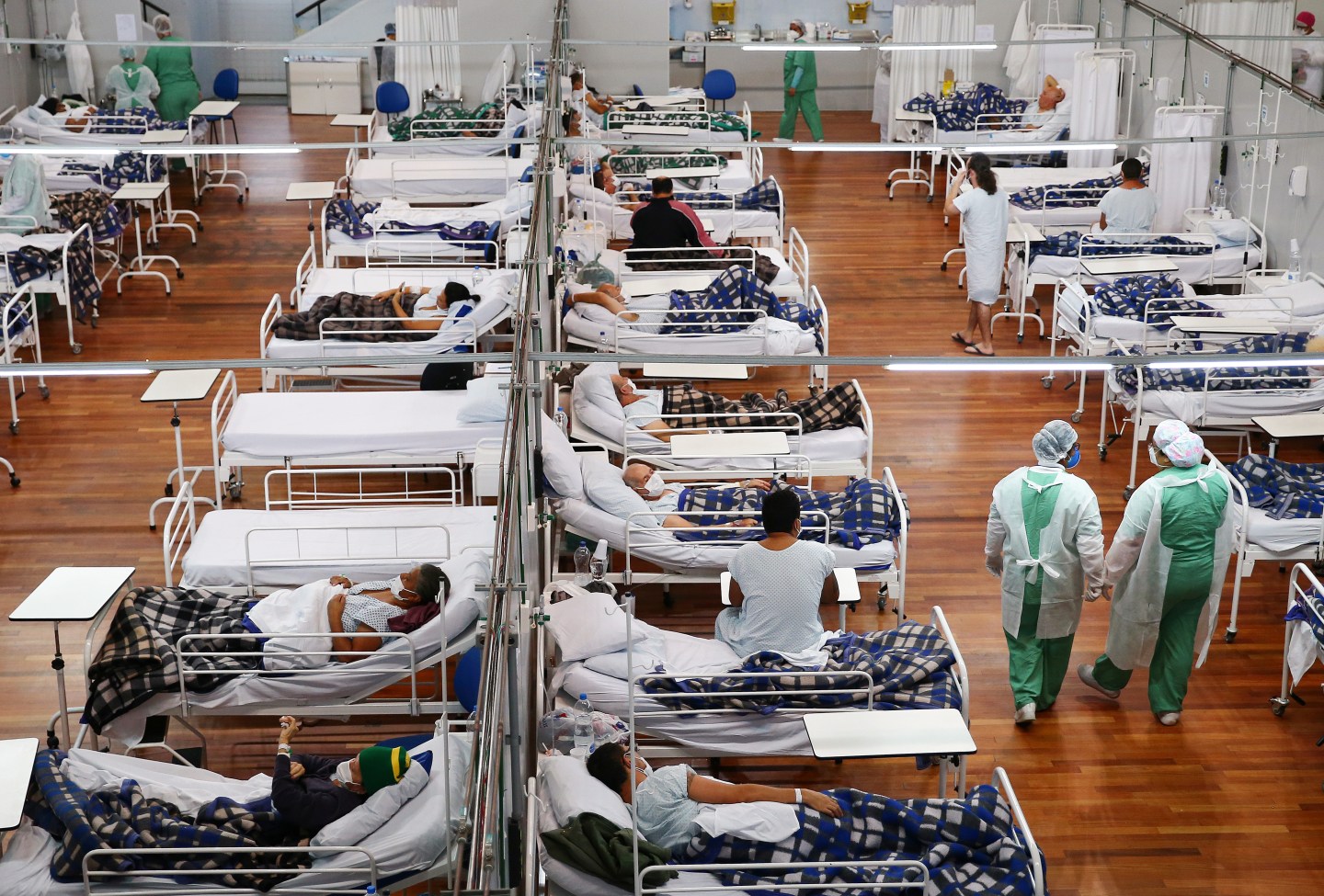 COVID-19 patients at a field hospital in Santo André, Brazil, on May 17, 2021.