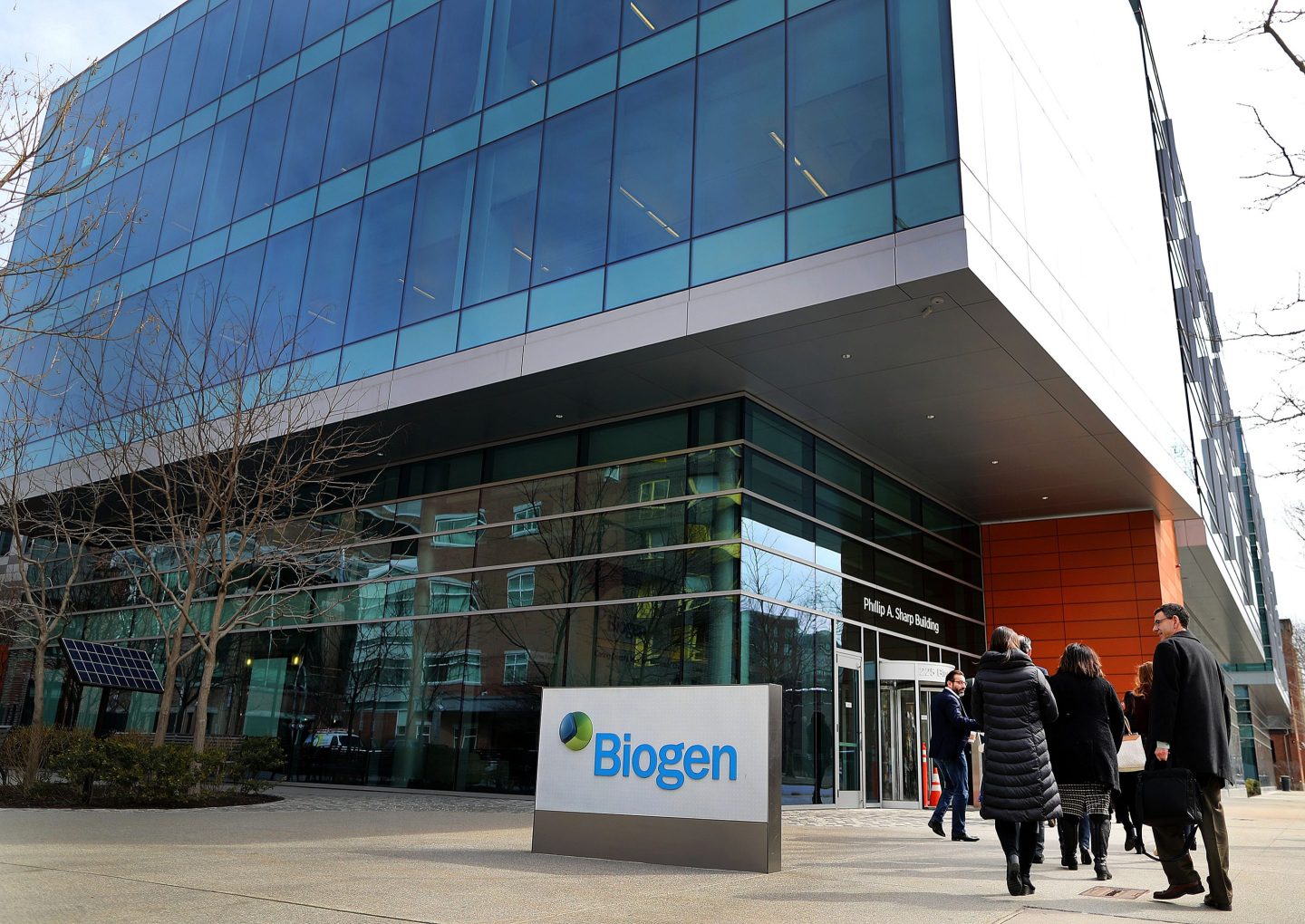 The exterior of the headquarters of biotechnology company Biogen in Cambridge, MA is pictured on March 21, 2019.