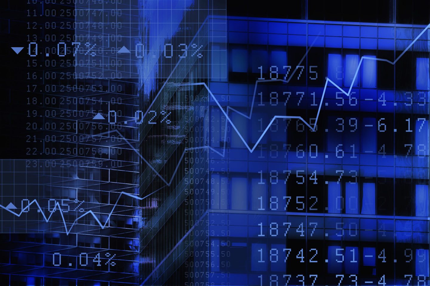 USA, New York, New York City, stock quotes reflecting on window