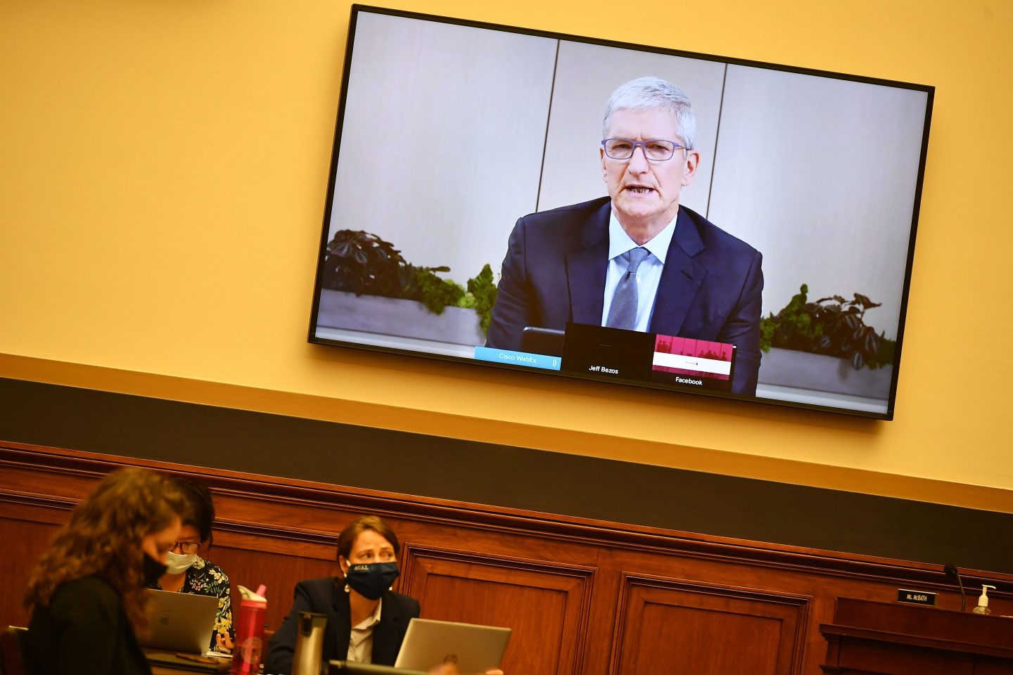 Apple CEO Tim Cook testifies before the House Judiciary Subcommittee on Antitrust, Commercial and Administrative Law on "Online Platforms and Market Power" in the Rayburn House office Building on Capitol Hill in Washington, DC on July 29, 2020.