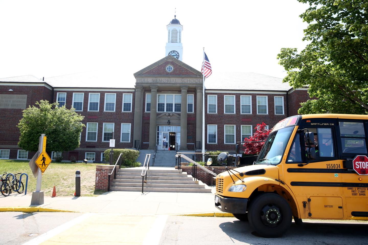 Hull, MA - May 20: An exterior of Memorial Middle School in Hull on May 20, 2021.