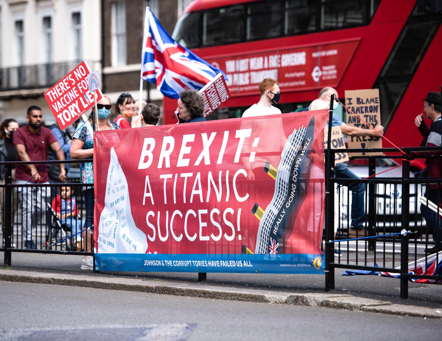 An anti-Brexit banner seen during the UK-wide protest against this corrupt government called by Steve Bray at Parliament Square.