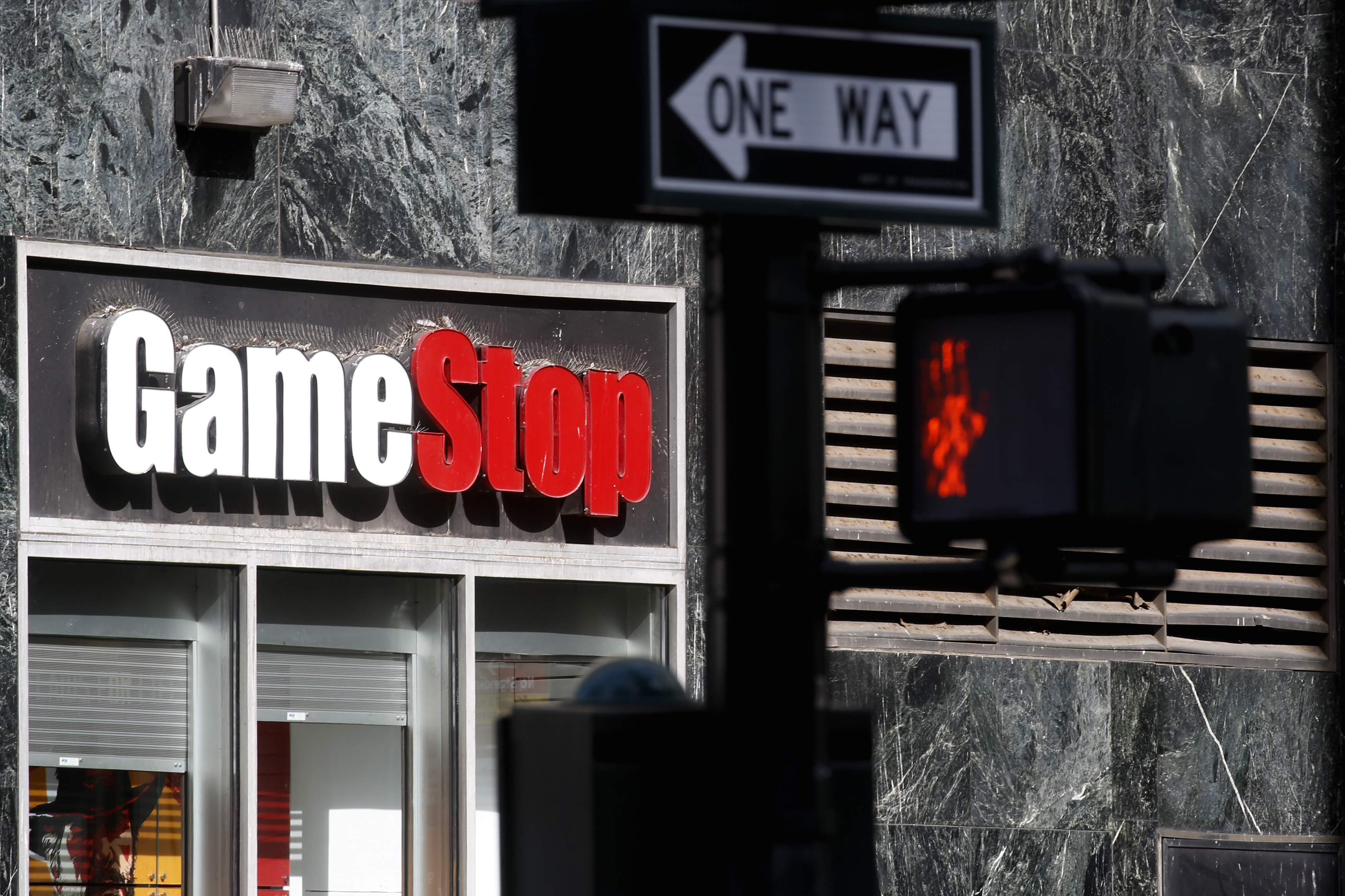 GameStop sign on GameStop at 6th Avenue on March 23, 2021 in New York. 
