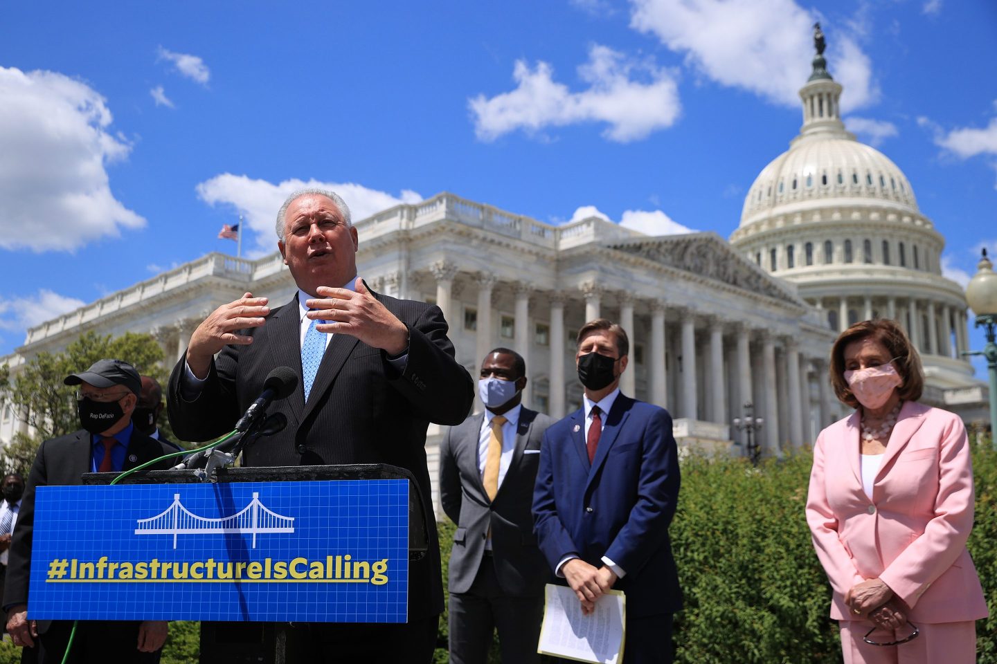 Representative Albio Sires spoke on May 12 at a news conference about infrastructure in Washington, D.C.