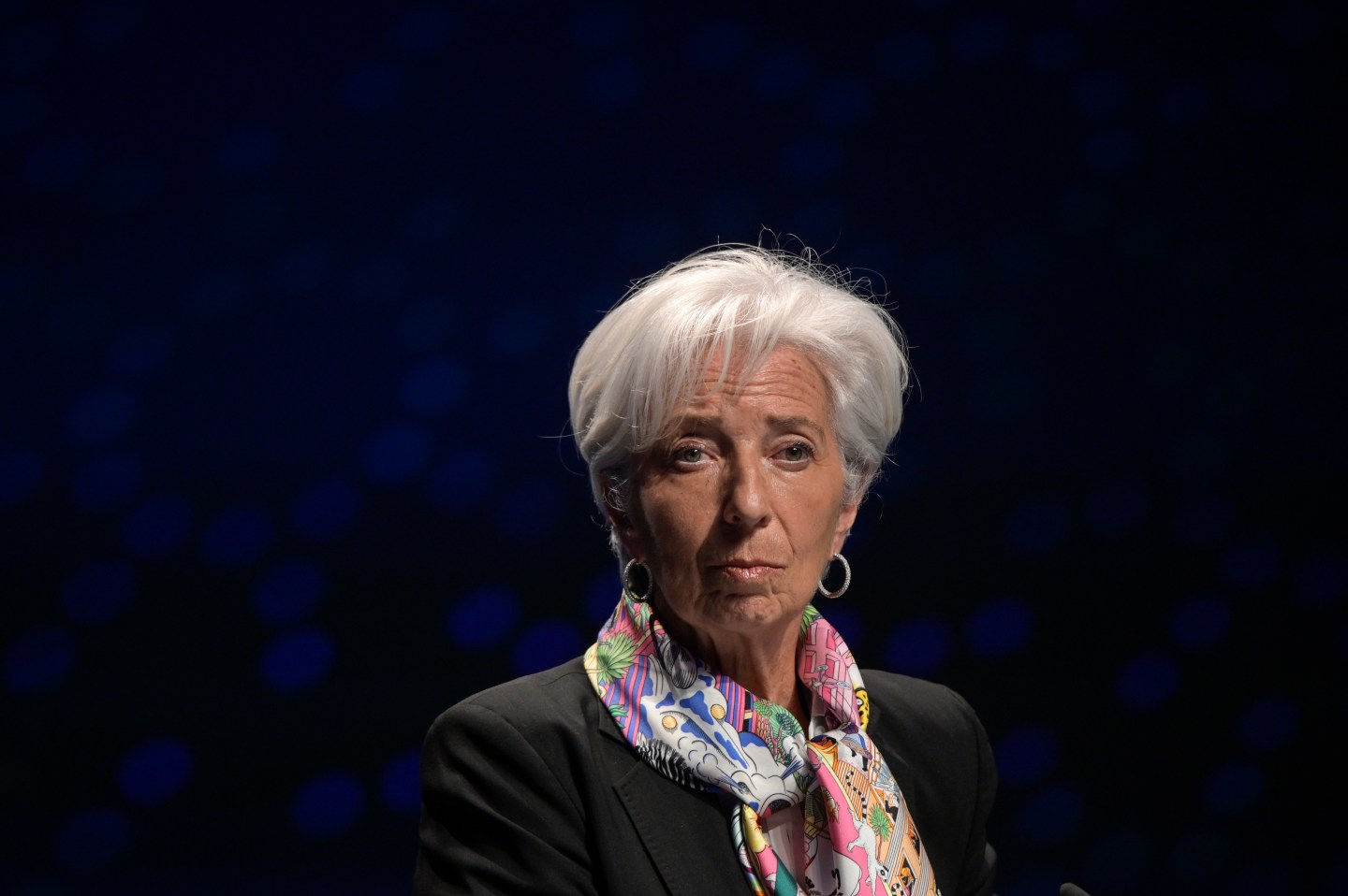 The President of the European Central Bank Christine Lagarde delivers remarks during a joint press conference held with European Commissioner for Economy Paolo Gentiloni, the Eurogrup President Paschal Donohoe and the Director of the European Mechanism of Stability Klaus Regling at the end of the first of the informal meetings of Eurogroup and ECOFIN in Centro Cultural de Belém during the COVID-19 Coronavirus pandemic on May 21, 2021 in Lisbon, Portugal.
