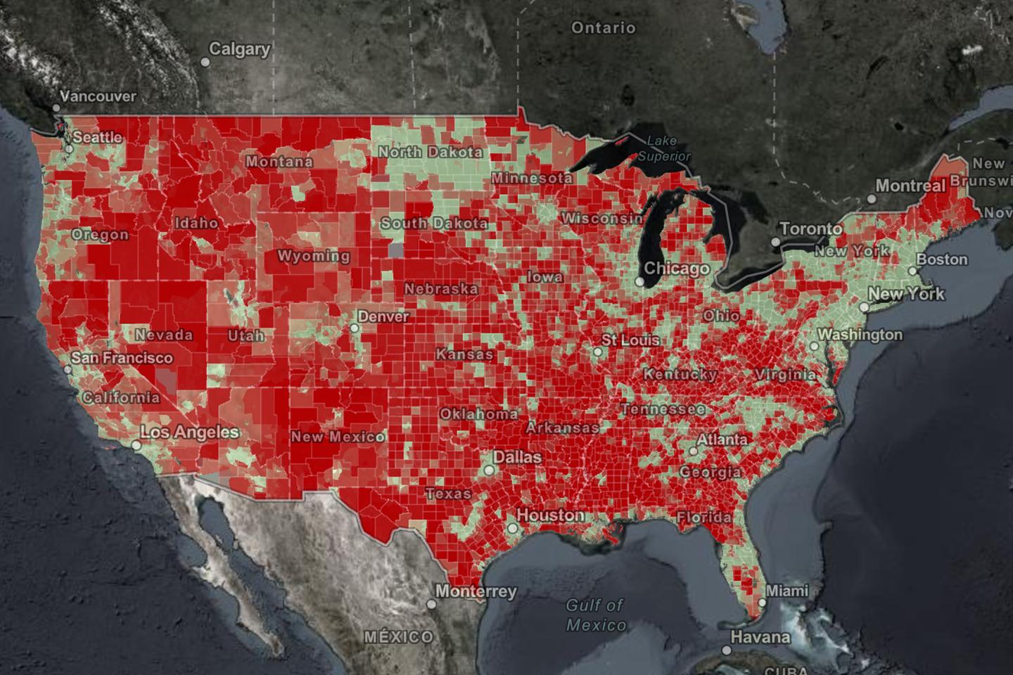 This map shows the dire state of America’s broadband Internet service