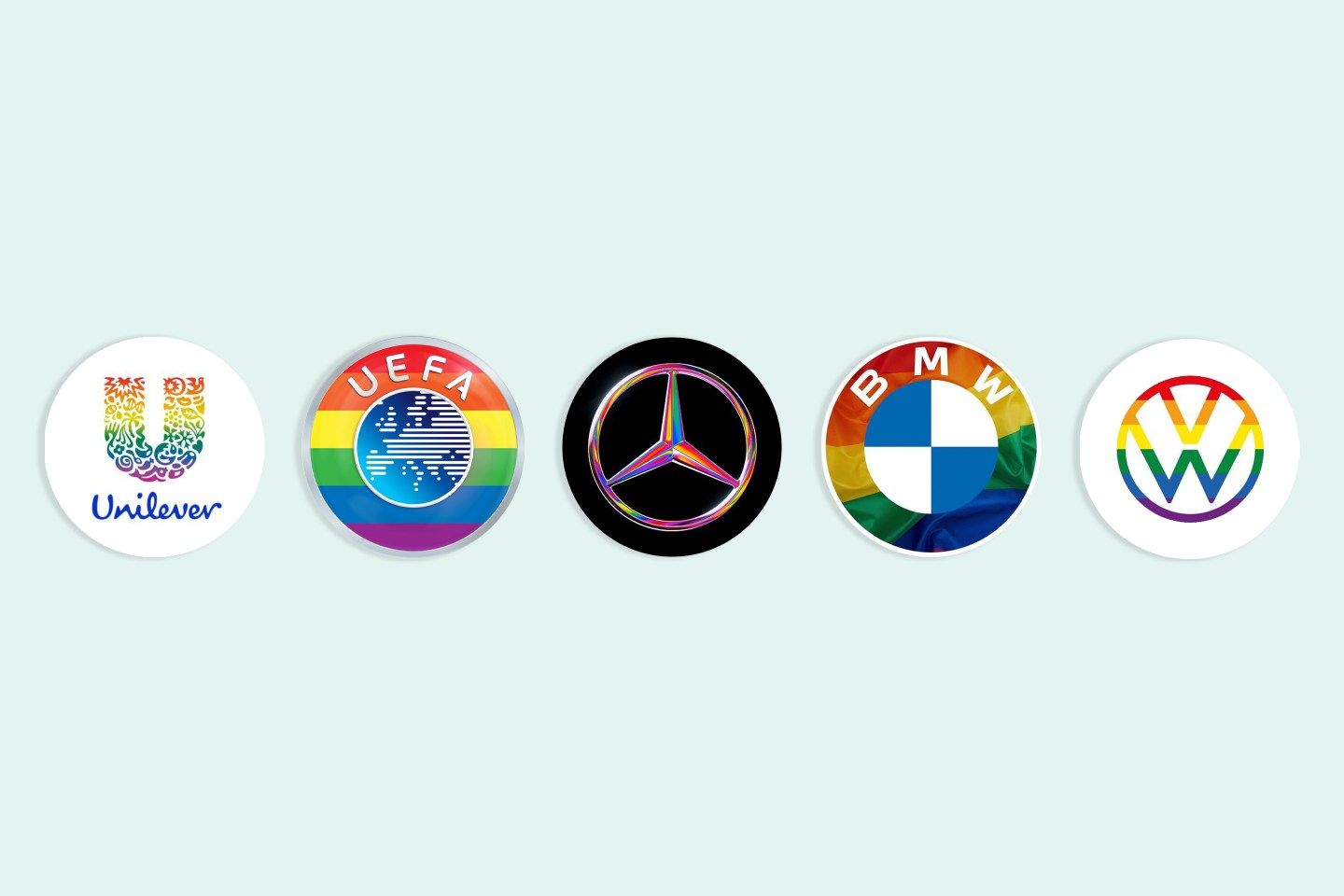 Unilever, UEFA, Mercedes-Benz, BMW, and Volkswagen are among the global brands dressing up their corporate images for Pride Month—but not everywhere.