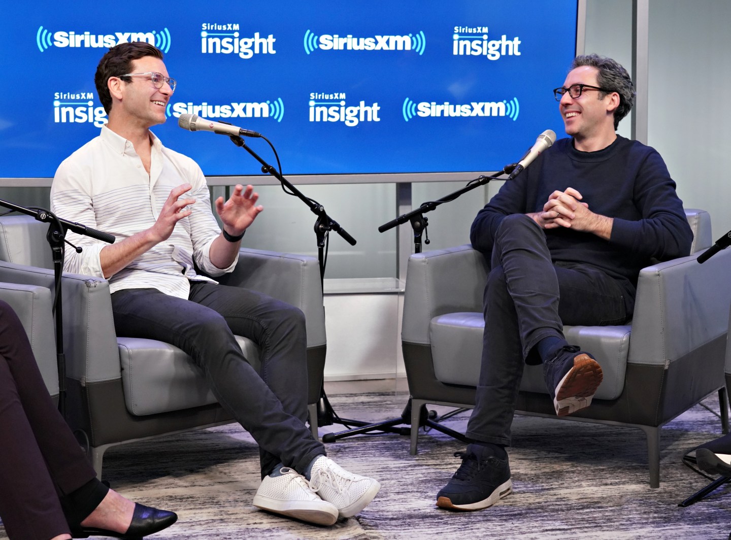 Warby Parker Co-Founders and Co-CEOs Dave Gilboa and Neil Blumenthal at the 'Making A Leader' Series at the SiriusXM Studios on April 22, 2019 in New York City.