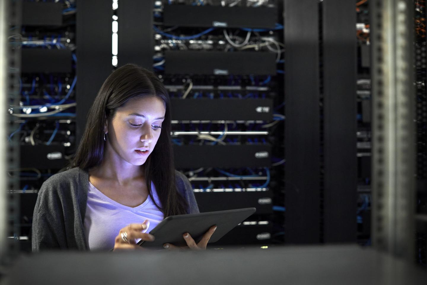 IT professional in server room