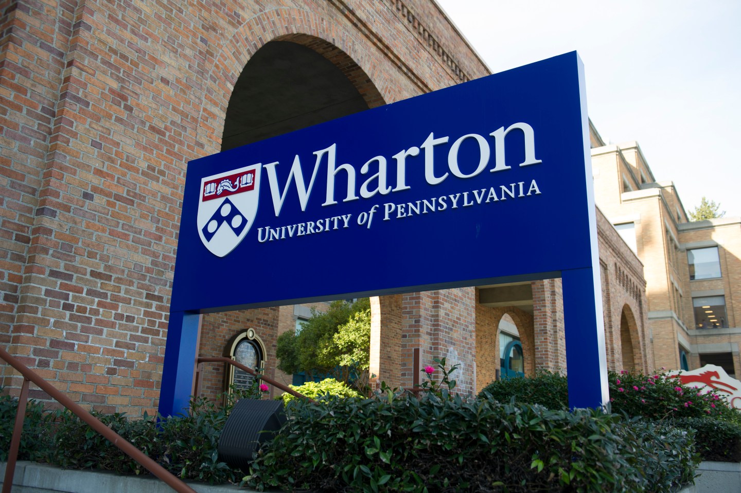 Signage for the University of Pennsylvania's Wharton School stands outside of the new campus in San Francisco, California, U.S., on Friday, Feb. 3, 2012.