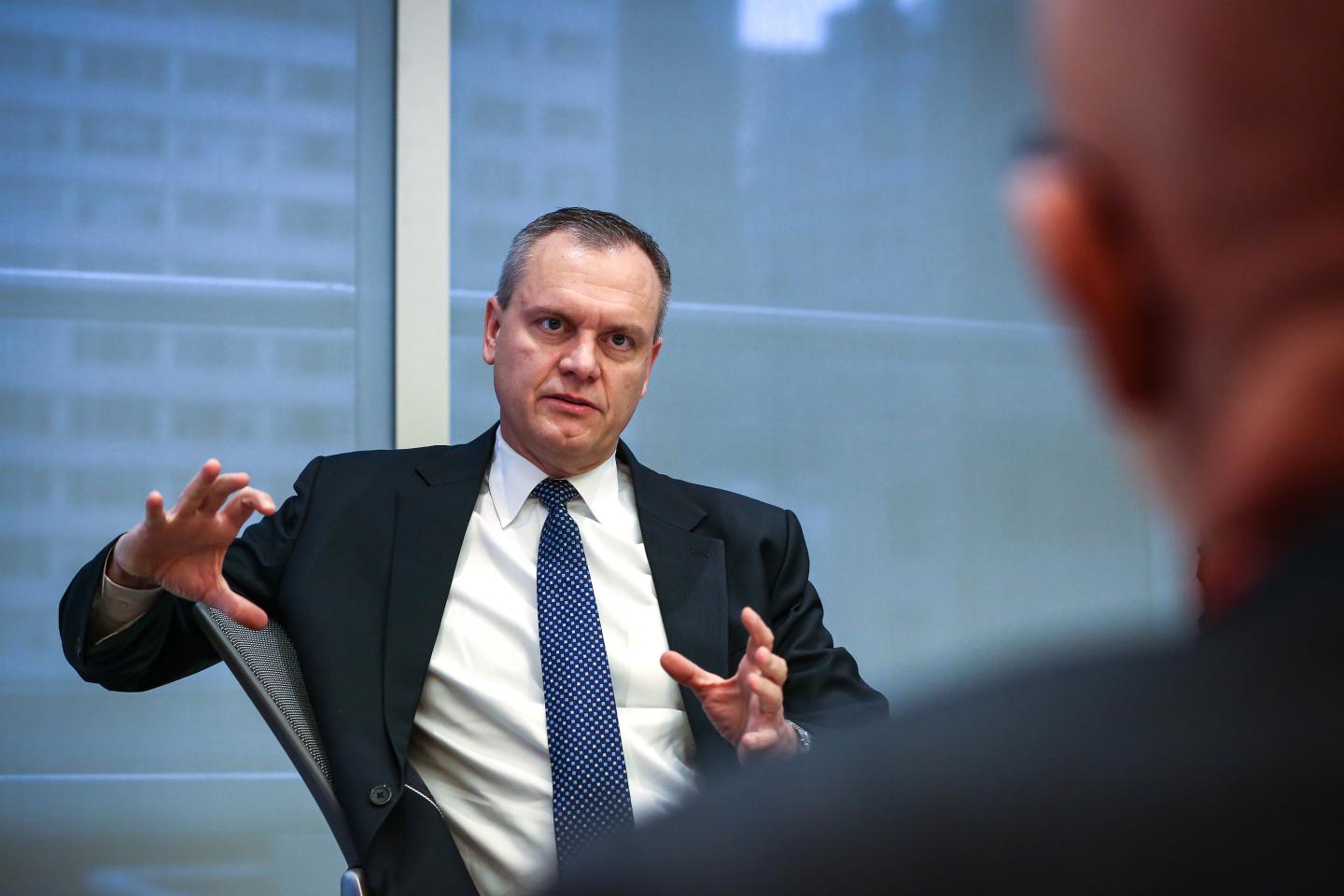 Darius Adamczyk, chief executive officer of Honeywell International Inc., speaks during an interview in New York, U.S., on Thursday, Nov. 16, 2017.