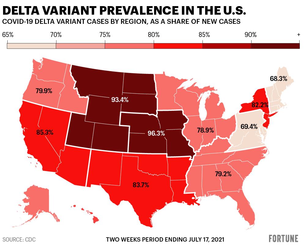 The Delta variant causes 83% of U.S. COVID cases. See the states where it’s most prevalent