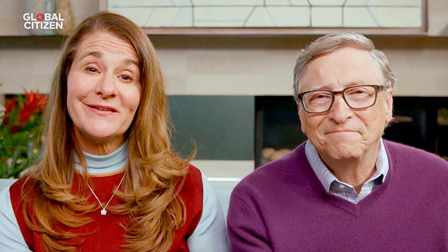 Melinda Gates and Bill Gates speak during "One World: Together At Home" presented by Global Citizen on April, 18, 2020. The global broadcast and digital special was held to support frontline healthcare workers and the COVID-19 Solidarity Response Fund for the World Health Organization, powered by the UN Foundation.