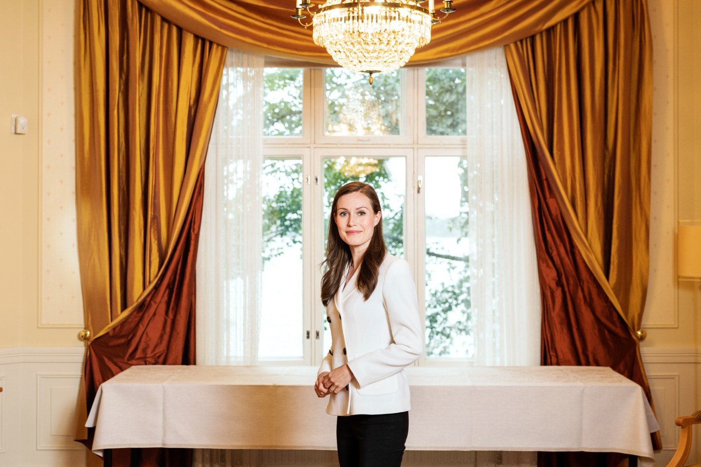 Sanna Marin, Finland's prime minister, before an interview at the prime minister's official residence at Kesaranta in Helsinki, Finland, on Wednesday, Aug. 25, 2021.