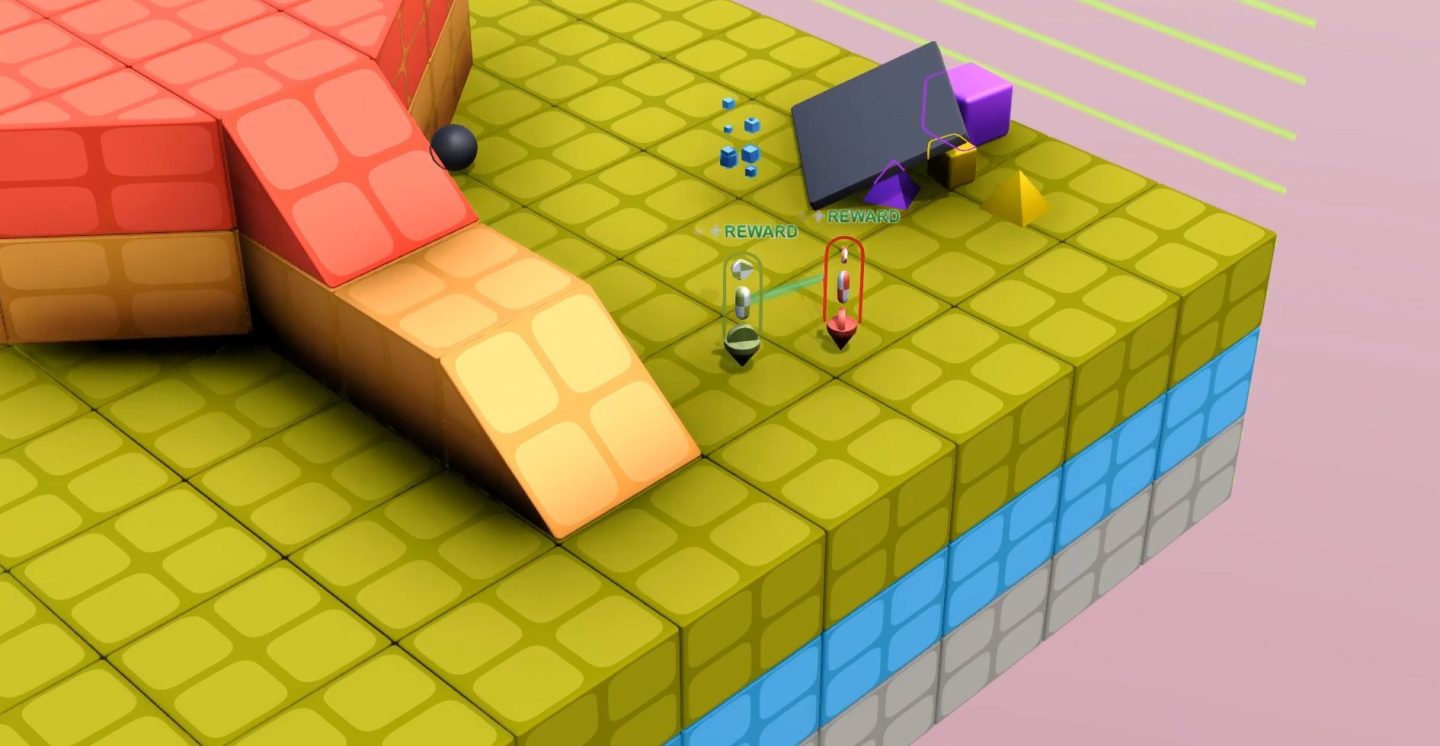 Agents playing tag in DeepMind XLand