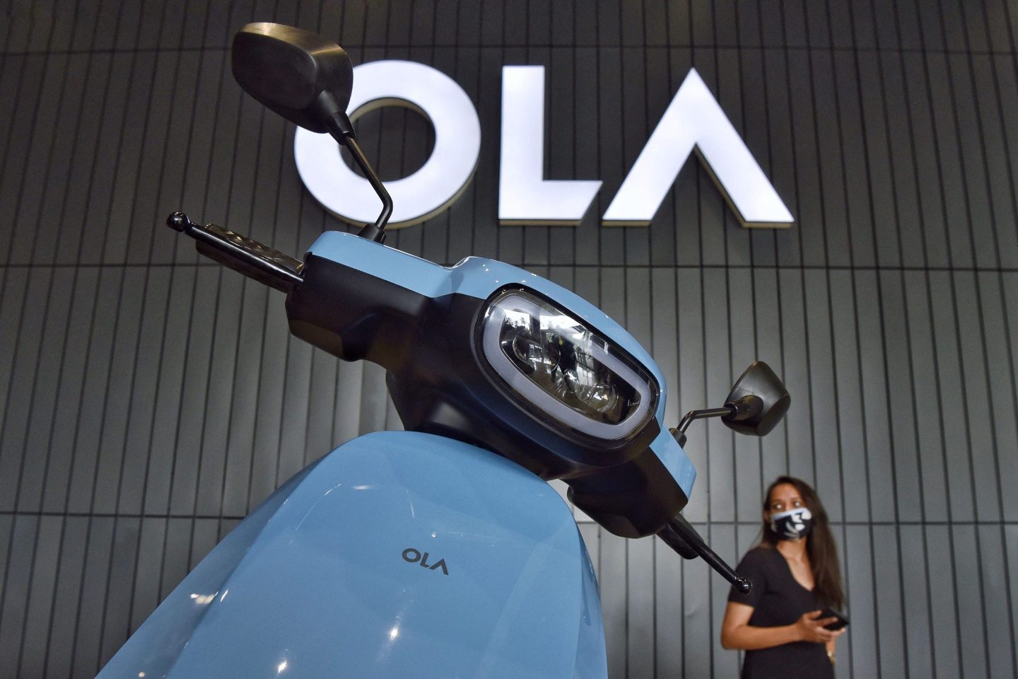 The new Ola electric scooter displayed during its launch at the Ola headquarters in Bangalore on August 15, 2021. (Photo by Manjunath Kiran / AFP) (Photo by MANJUNATH KIRAN/AFP via Getty Images)