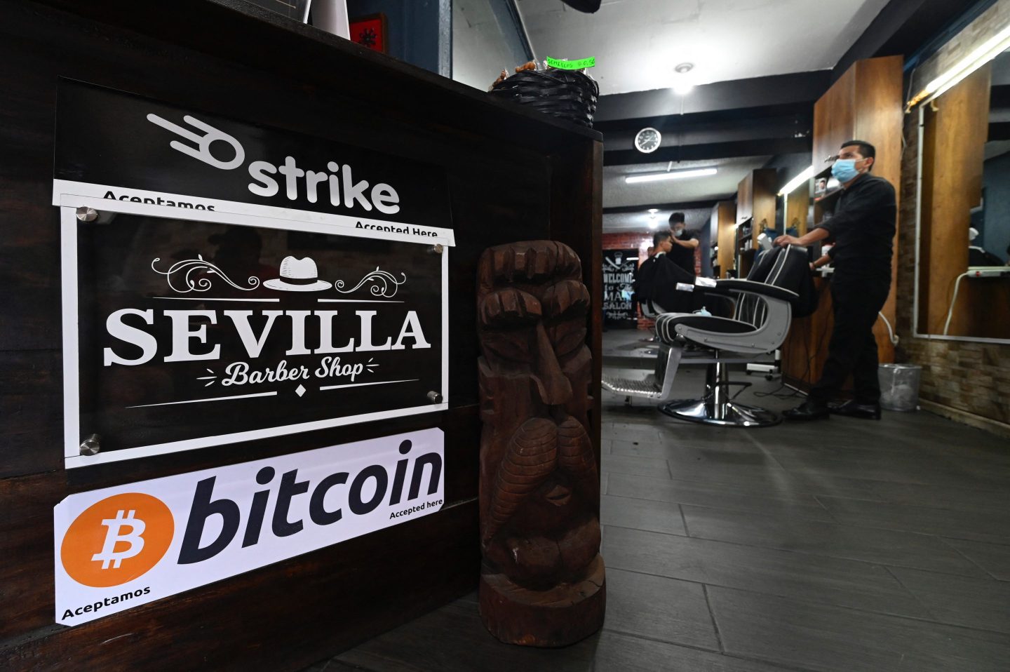 View of a barbershop that accepts Bitcoin in San Salvador on Sept. 1, 2021.