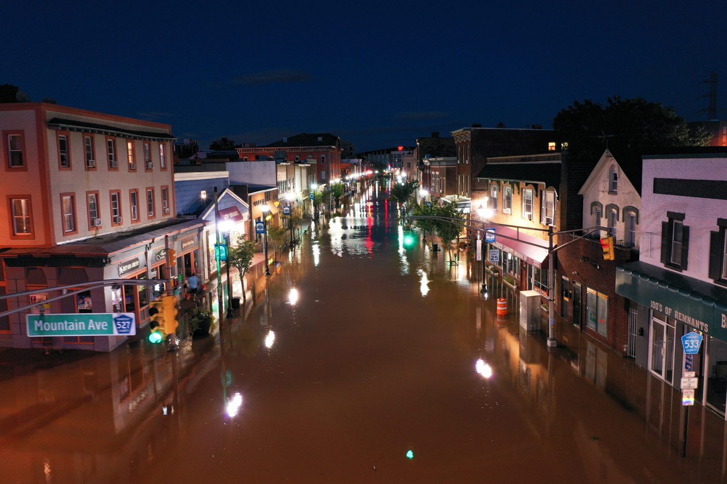 A flooded street in the town of Bound Brook, N.J., on Sept. 2, 2021.