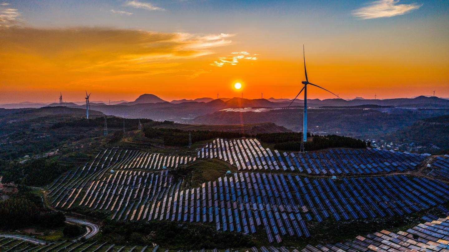 The sun shines on solar photovoltaic panels in Zaozhuang, Shandong Province, China, On September 7, 2021.