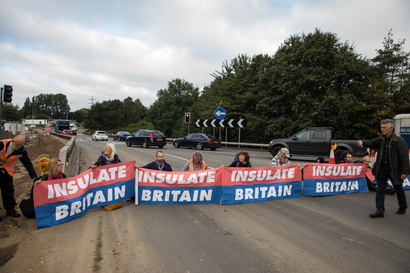 Insulate Britain climate activists block a slip road from the M25 at Junction 25 as part of a campaign intended to push the UK government to make significant legislative change to start lowering emissions on 15th September 2021 in Enfield, United Kingdom.