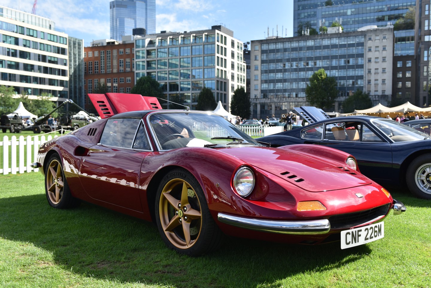 LONDON, ENGLAND &#8211; AUGUST 20: A 1974 Ferrari Dino Evo 328 GTS is displayed during the London Concours at Honourable Artillery Company on August 20, 2020 in London, England. The London Concours, presented by Montres Breguet, is a luxurious automotive garden party hosted right in the heart of the City of London and will see 80 of the world’s most precious cars. The event will be the UK’s first major automotive event to take place since February with procedures in place to comply with social distancing guidance.  (Photo by John Keeble/Getty Images)
