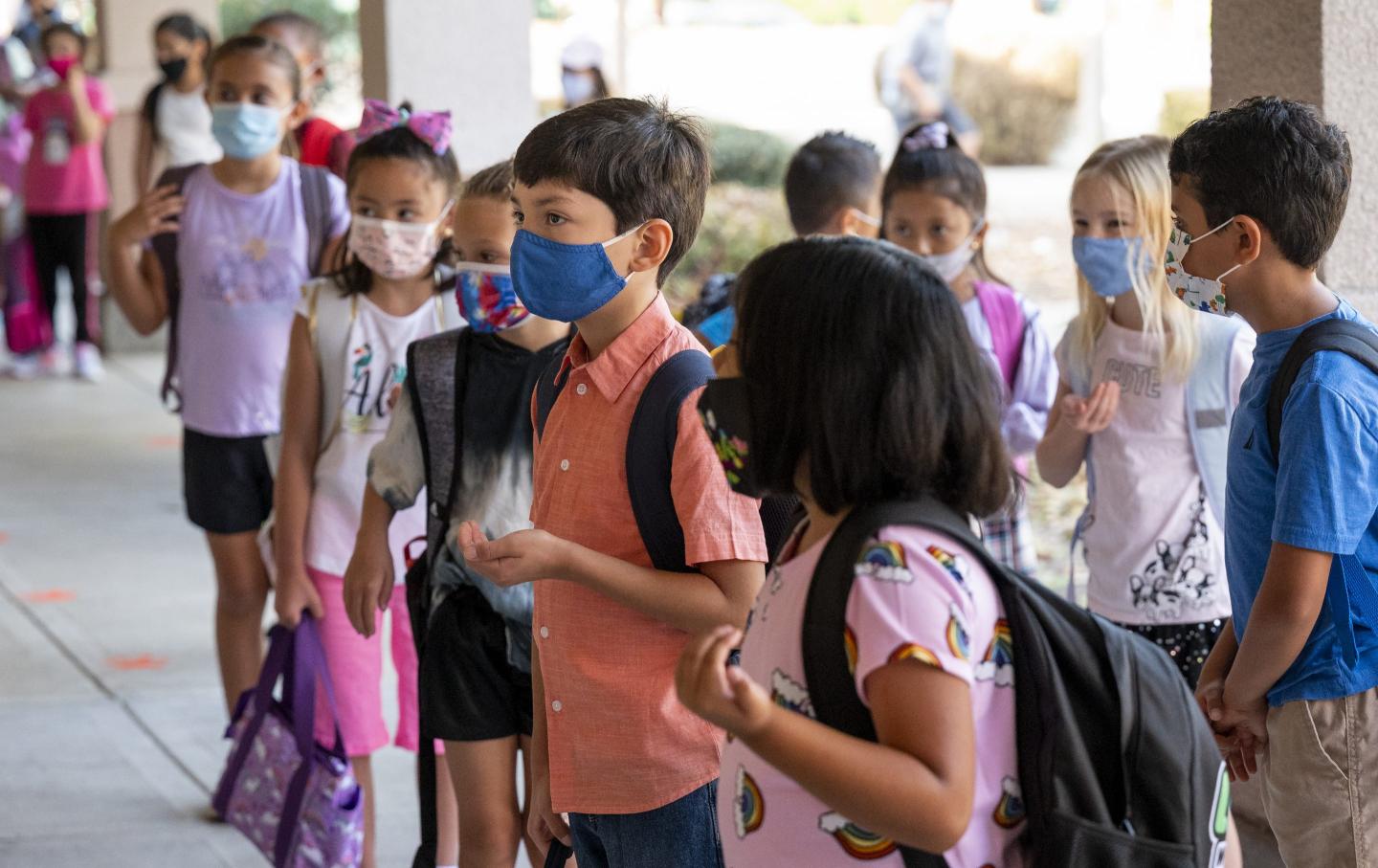 Kids at school in masks