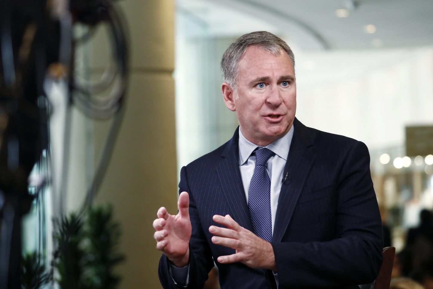 Kenneth Griffin, founder and chief executive officer of Citadel LLC, speaks during a Bloomberg Television interview at the Milken Institute Global Conference in Beverly Hills, California, U.S., on Tuesday, April 30, 2019. The conference brings together leaders in business, government, technology, philanthropy, academia, and the media to discuss actionable and collaborative solutions to some of the most important questions of our time. Photographer: Patrick T. Fallon/Bloomberg via Getty Images