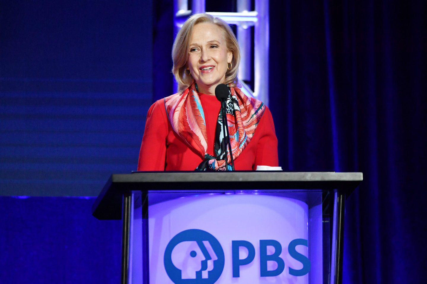 PASADENA, CALIFORNIA &#8211; JANUARY 10: President and CEO of PBS, Paula Kerger speaks during the PBS segment of the 2020 Winter TCA Press Tour at The Langham Huntington, Pasadena on January 10, 2020 in Pasadena, California. (Photo by Amy Sussman/Getty Images)