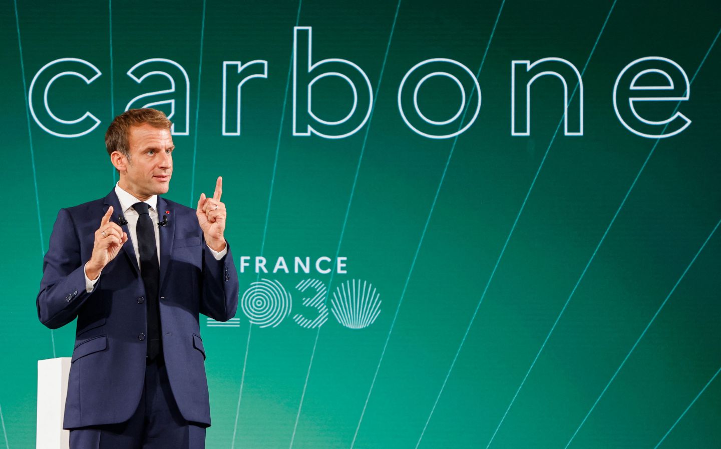 France’s President Emmanuel Macron speaks during the presentation of the France 2030 investment plan at the Élysée Presidential Palace in Paris on Oct. 12, 2021.