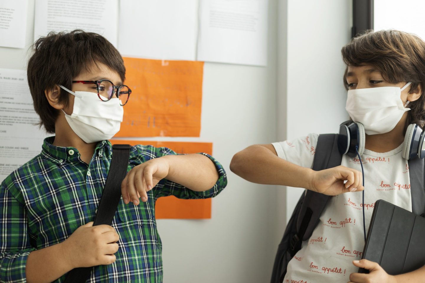 Schoolchildren in masks