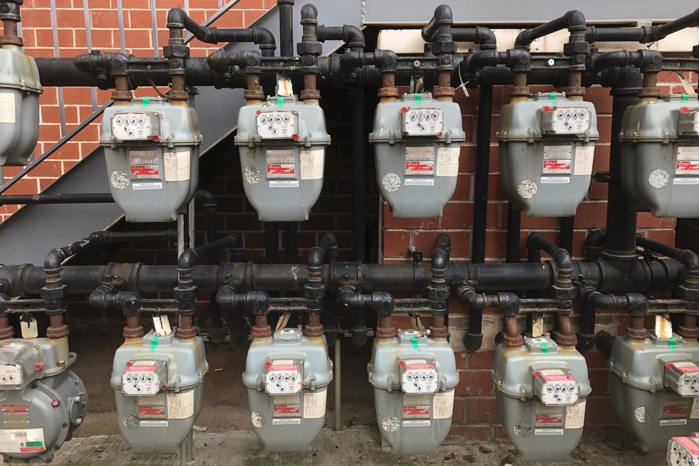 Gas meters outside an apartment building in Queens, N.Y.
