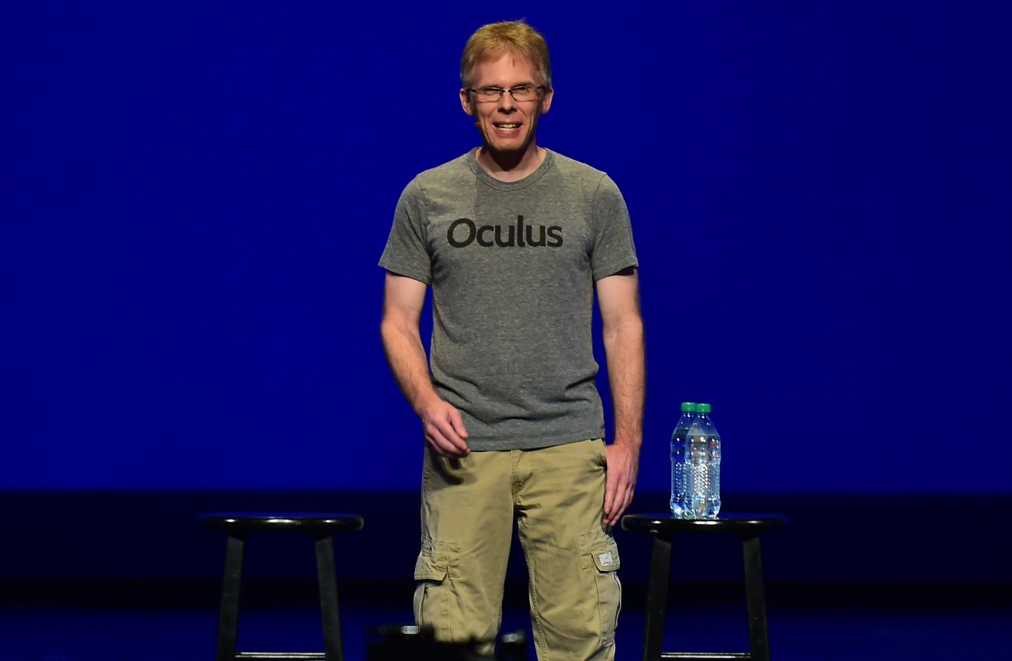 Technology guru John Carmack of Oculus makes a keynote address at the Dolby Theater in Hollywood, California on September 24, 2015 at the Oculus Connect 2 event.