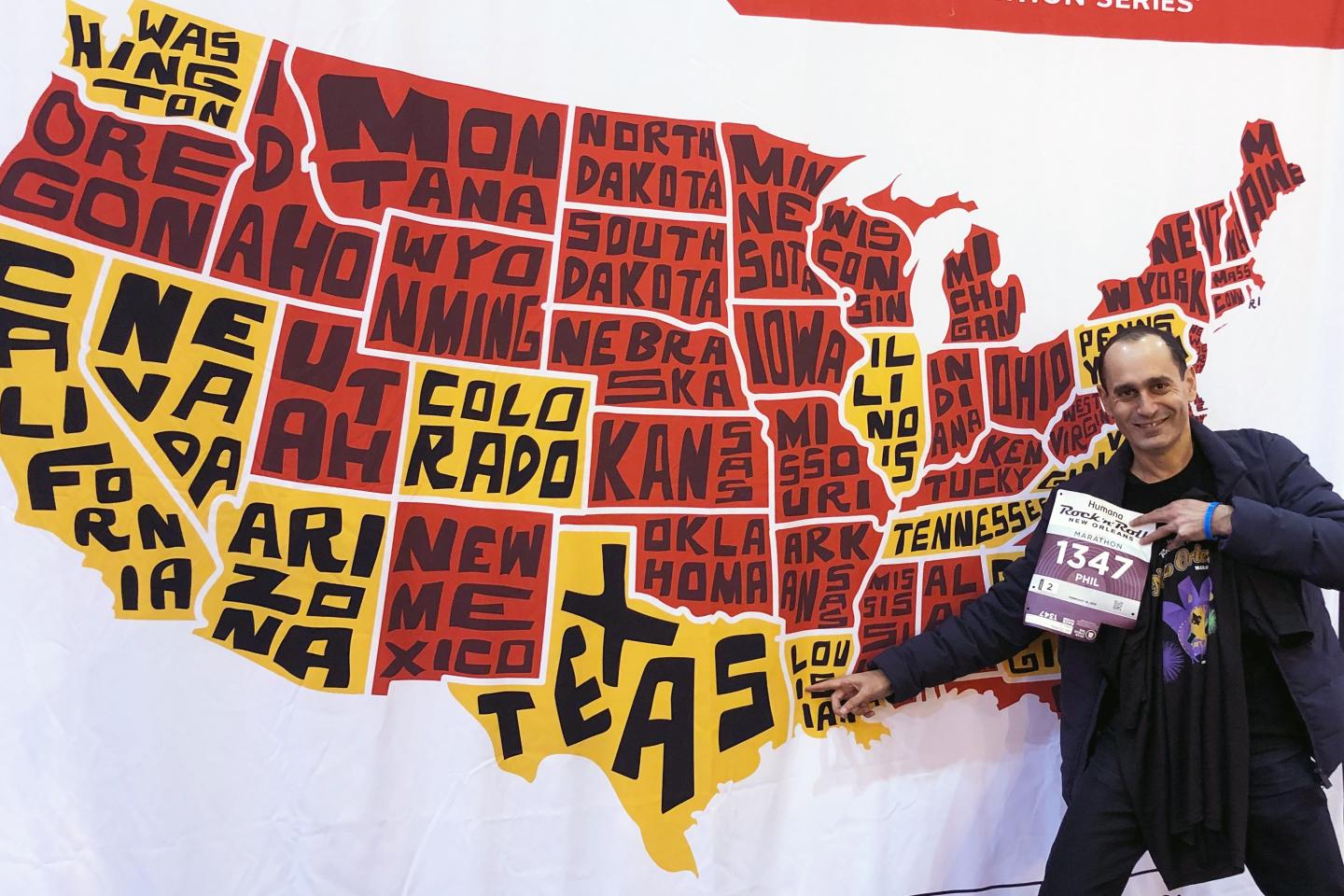 Fortune senior writer Phil Wahba prepares to check Louisiana off his marathon list in February of 2019.